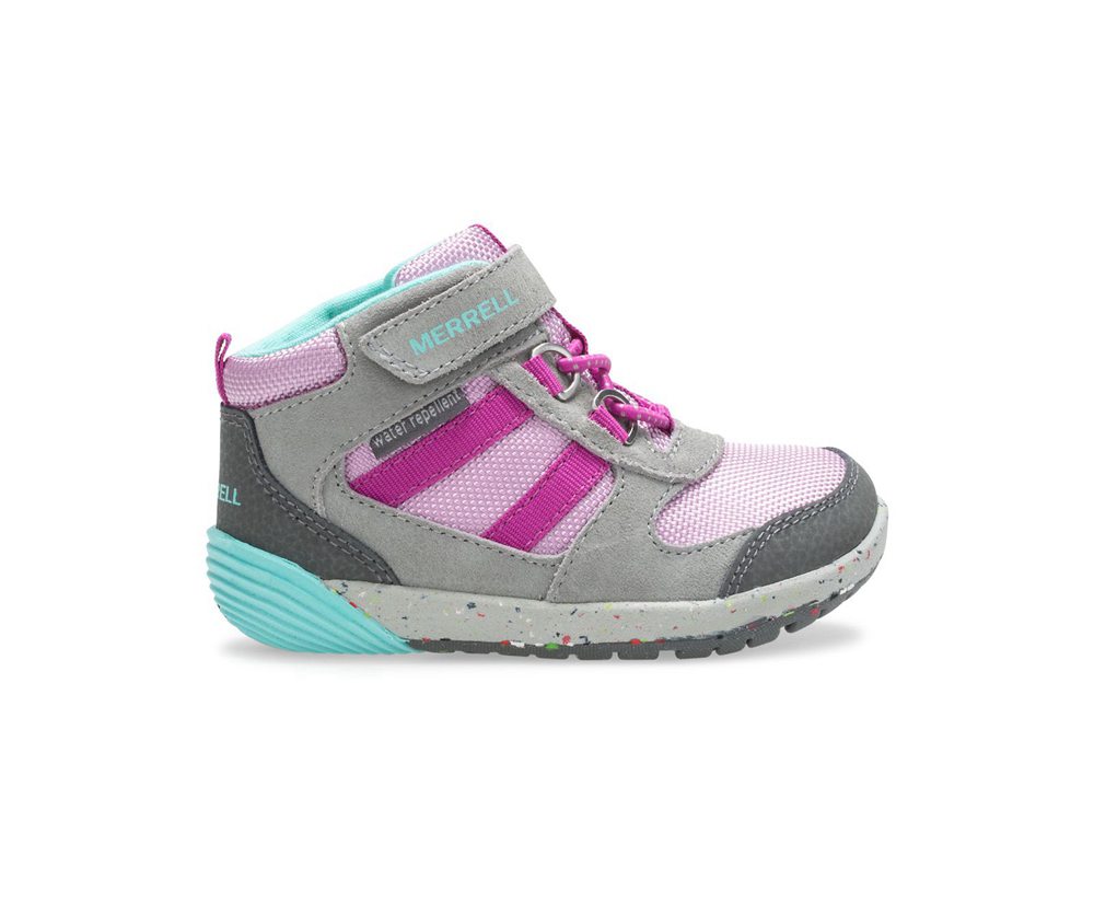 Merrell Boots Grey/Pink - Bare Access Steps® Ridge Jr Hiker - Kids 54QKIUCWM